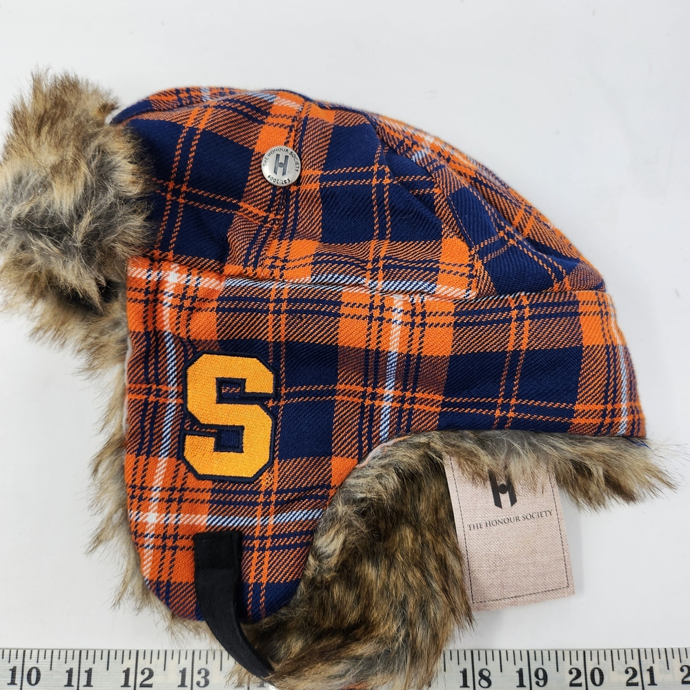 The Honour Society Plaid Orange and Blue Trapper Hat